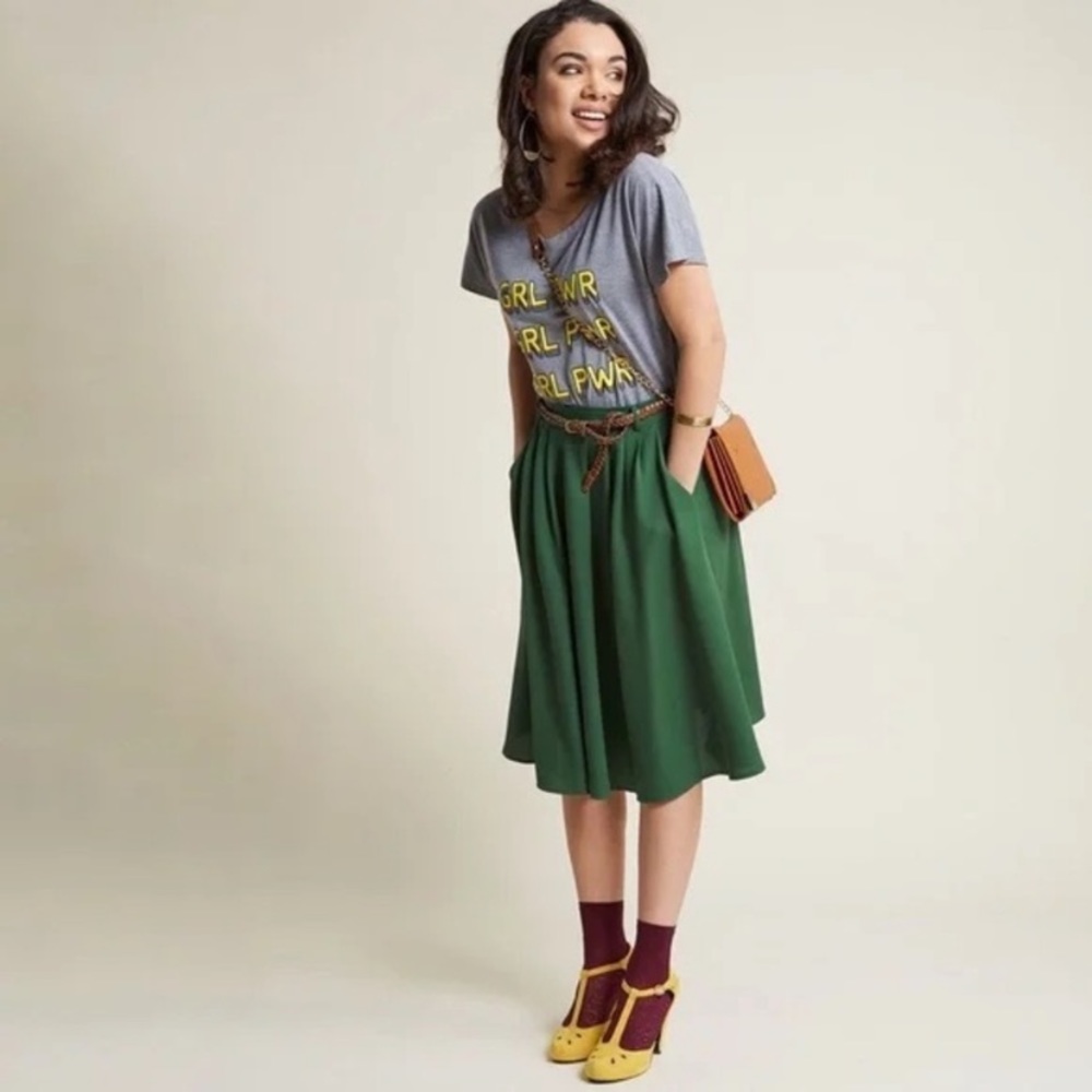 ModCloth Tiger Lilies Green Belted Midi Skirt ORIGINAL GREEN